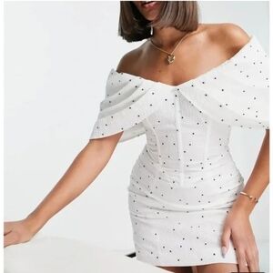 ASOS Off-the-Shoulder White Polka Dot Mini Dress